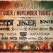 Napalm Records October/November Tours 2026 poster listing label bands including Accept, Jinjer, Kamelot, Gloryhammer and Katatonia above a festival crowd and autumn stage.